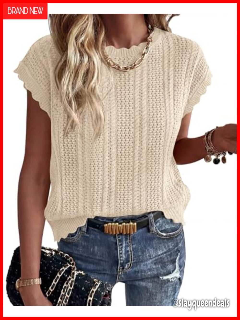 KIRUNDO Crochet Sweater Vest Short Sleeve Loose Fit Summer Top